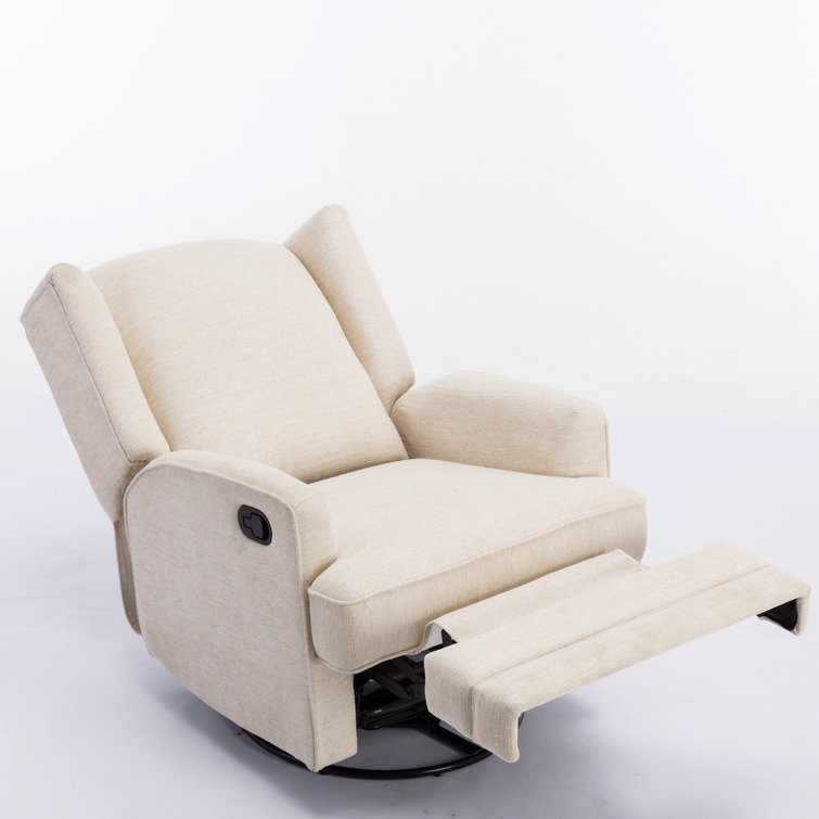 Serelda Transitional Beige Chenille Wingback Swivel Recliner