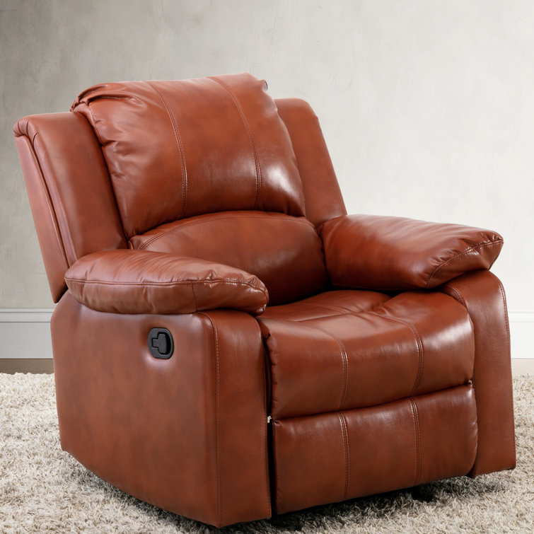 Clifton Caramel Faux Leather Glider Recliner with Wood Frame