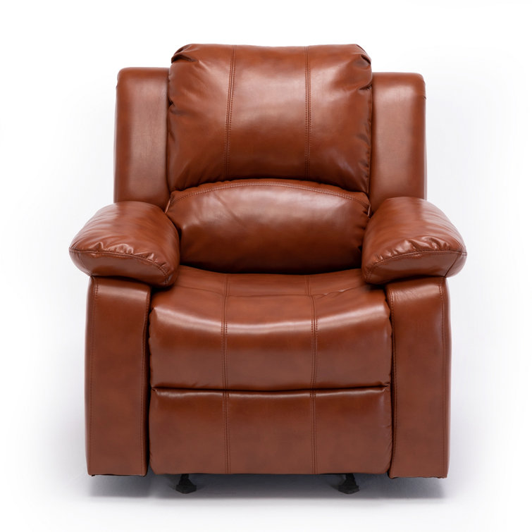 Clifton Caramel Faux Leather Glider Recliner with Wood Frame