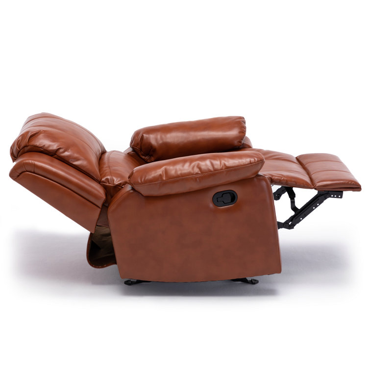 Clifton Caramel Faux Leather Glider Recliner with Wood Frame