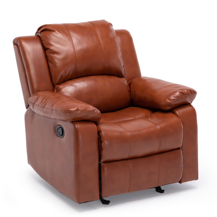 Clifton Caramel Faux Leather Glider Recliner with Wood Frame