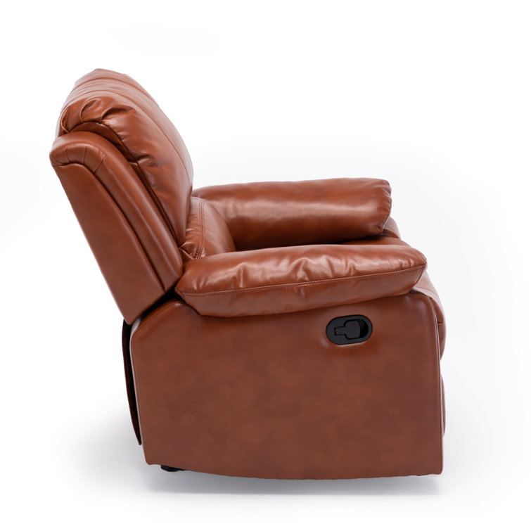 Clifton Caramel Faux Leather Glider Recliner with Wood Frame