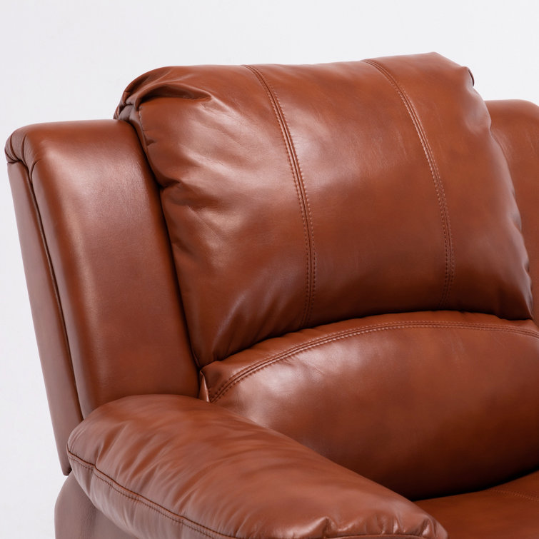 Clifton Caramel Faux Leather Glider Recliner with Wood Frame