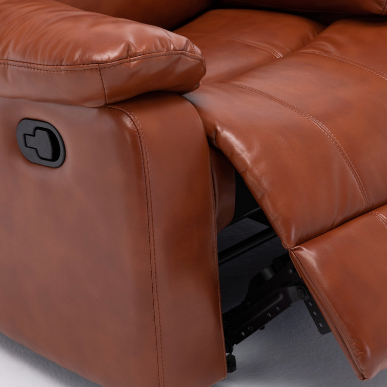 Clifton Caramel Faux Leather Glider Recliner with Wood Frame