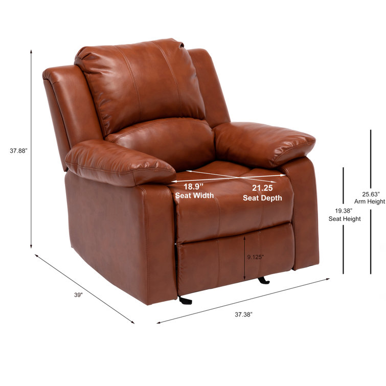 Clifton Caramel Faux Leather Glider Recliner with Wood Frame