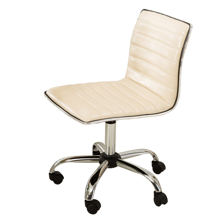 Sleek Black Leather Adjustable Armless Office Chair with Metal Swivel Base