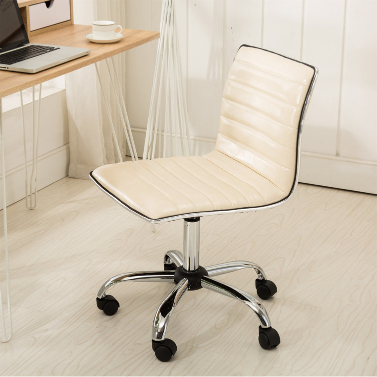 Sleek Black Leather Adjustable Armless Office Chair with Metal Swivel Base