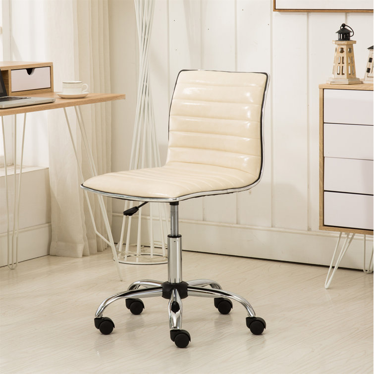 Sleek Black Leather Adjustable Armless Office Chair with Metal Swivel Base