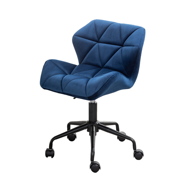 Blue Velvet Armless Swivel Office Chair