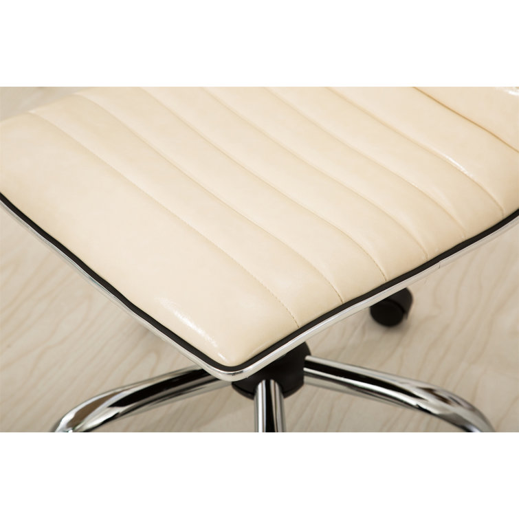 Sleek Black Leather Adjustable Armless Office Chair with Metal Swivel Base
