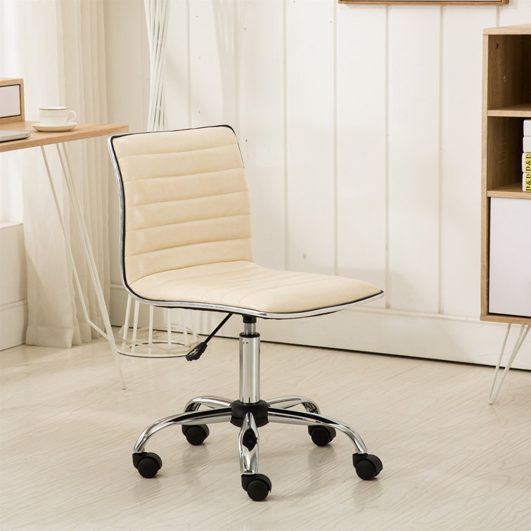 Sleek Black Leather Adjustable Armless Office Chair with Metal Swivel Base
