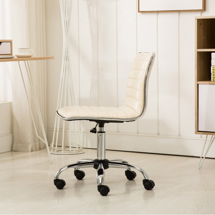 Sleek Black Leather Adjustable Armless Office Chair with Metal Swivel Base