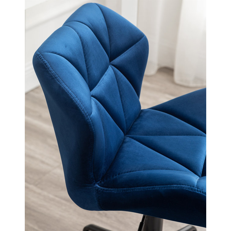 Blue Velvet Armless Swivel Office Chair