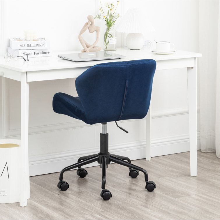 Blue Velvet Armless Swivel Office Chair