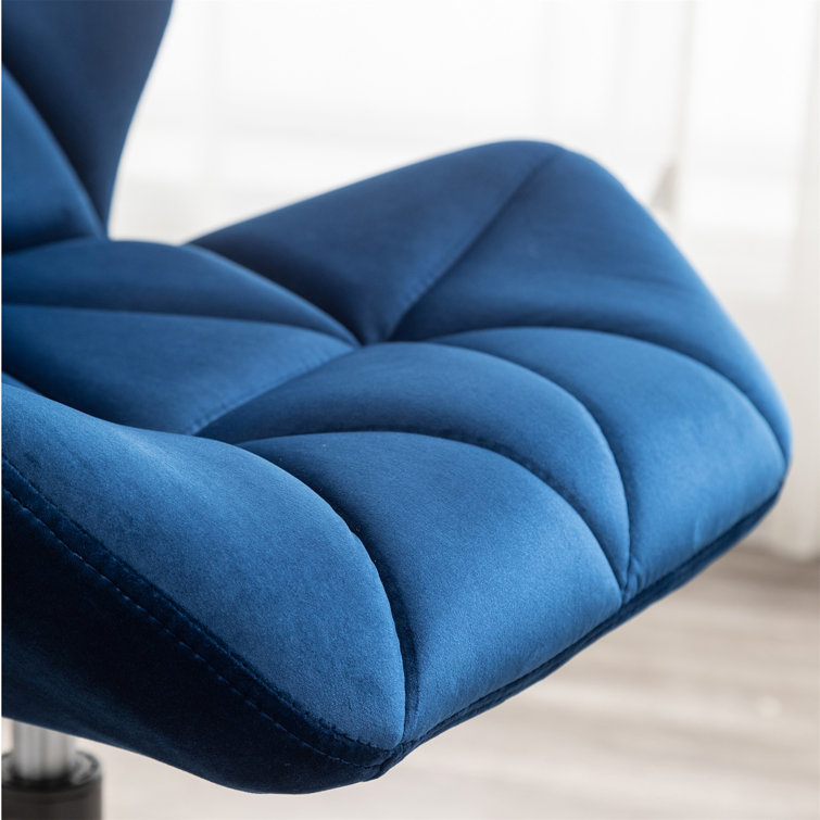 Blue Velvet Armless Swivel Office Chair