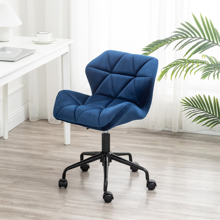 Blue Velvet Armless Swivel Office Chair