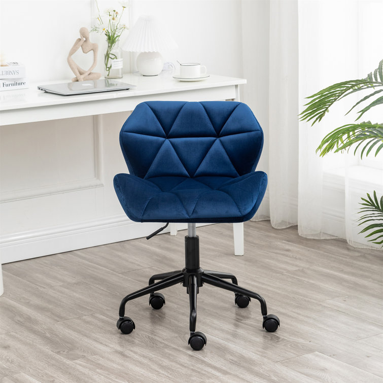 Blue Velvet Armless Swivel Office Chair