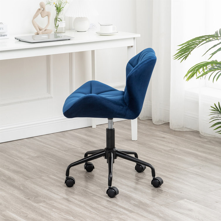 Blue Velvet Armless Swivel Office Chair