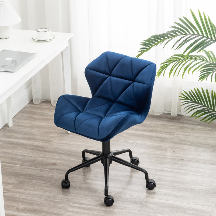 Blue Velvet Armless Swivel Office Chair