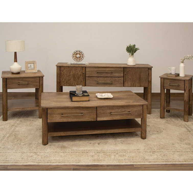 Rustic Brown Solid Wood Coffee Table with Storage