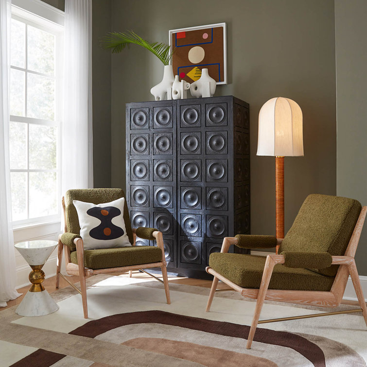 Olive Faux Shearling Upholstered Oak Accent Chair