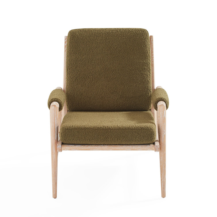 Olive Faux Shearling Upholstered Oak Accent Chair
