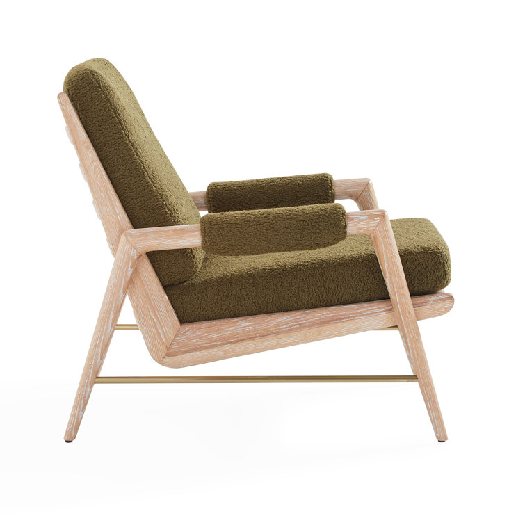 Olive Faux Shearling Upholstered Oak Accent Chair