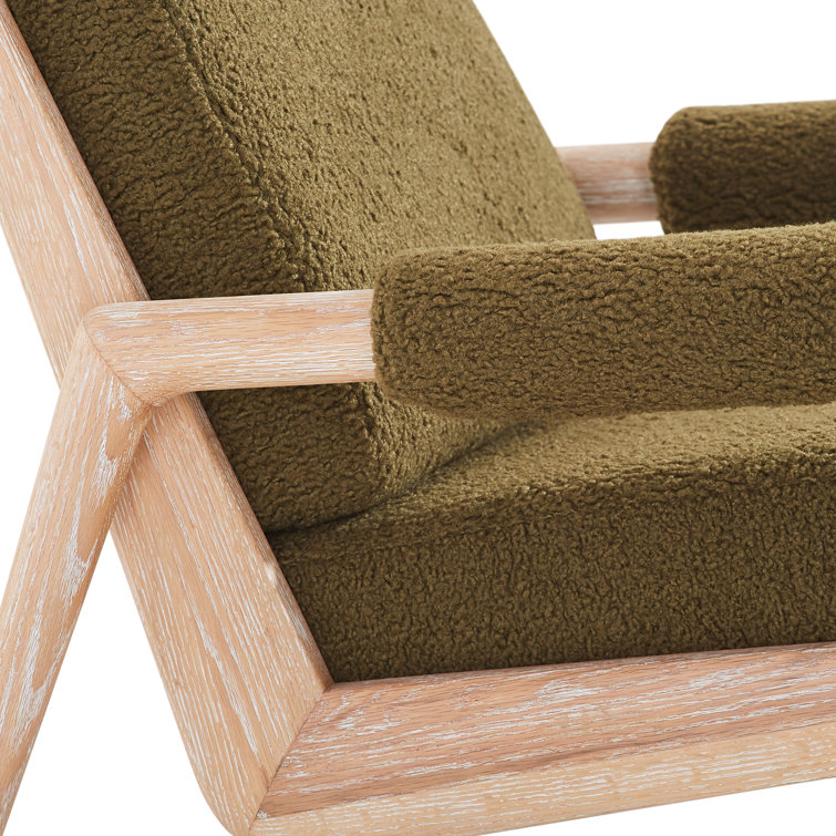 Olive Faux Shearling Upholstered Oak Accent Chair