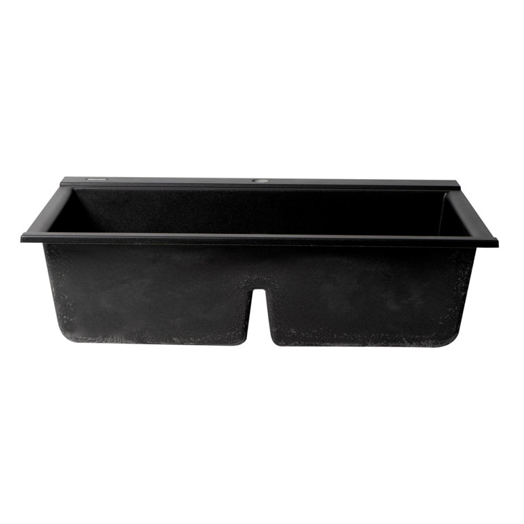 34'' Matte Black Granite Double Bowl Kitchen Sink