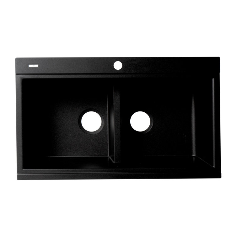 34'' Matte Black Granite Double Bowl Kitchen Sink