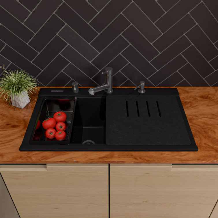 34'' Matte Black Granite Double Bowl Kitchen Sink