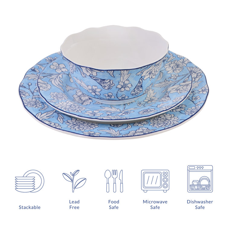 Cleremont Blue Floral Porcelain 12-Piece Dinnerware Set