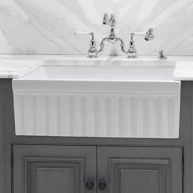 White 31" Fireclay Farmhouse Drop-In Kitchen Sink