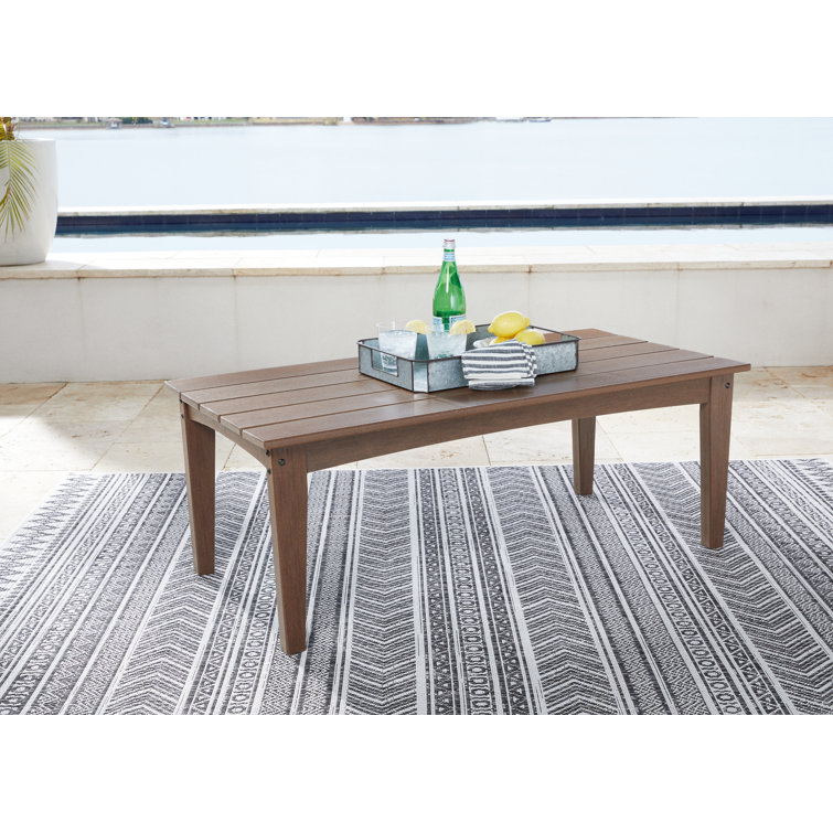 Gray HDPE Rectangular Outdoor Coffee Table with Slatted Top