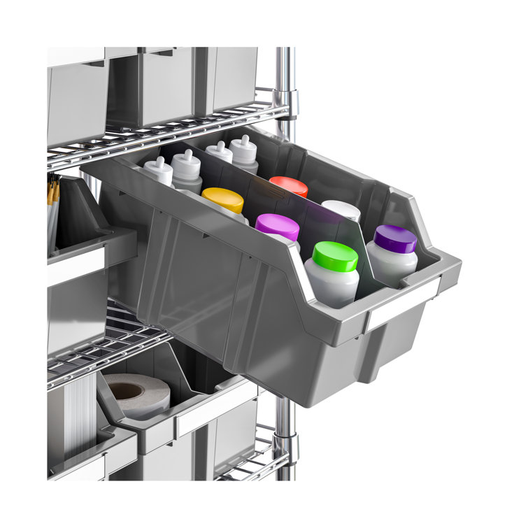 Extra-Wide Gray Steel 7-Tier Bin Rack with 21 Bins