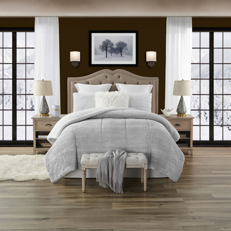 Gray King Reversible Faux Fur Down Alternative Comforter Set
