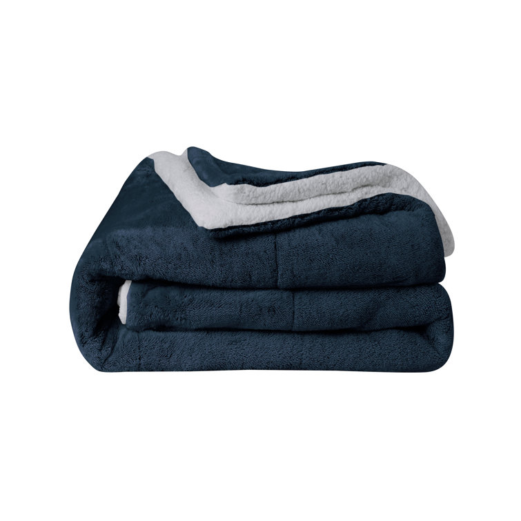 Navy King Reversible Faux Fur Comforter Set with Sherpa