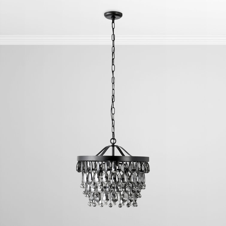 Black Glass Droplet Tiered Chandelier with Iron Frame