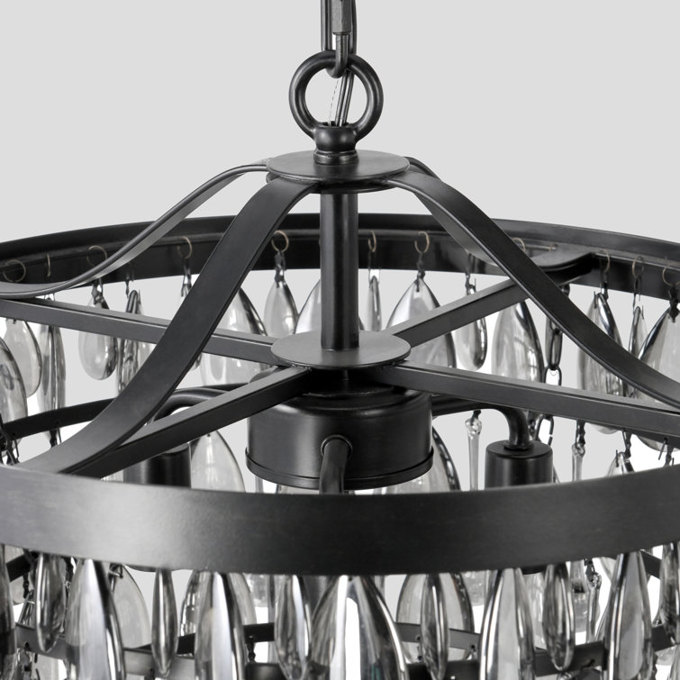 Black Glass Droplet Tiered Chandelier with Iron Frame