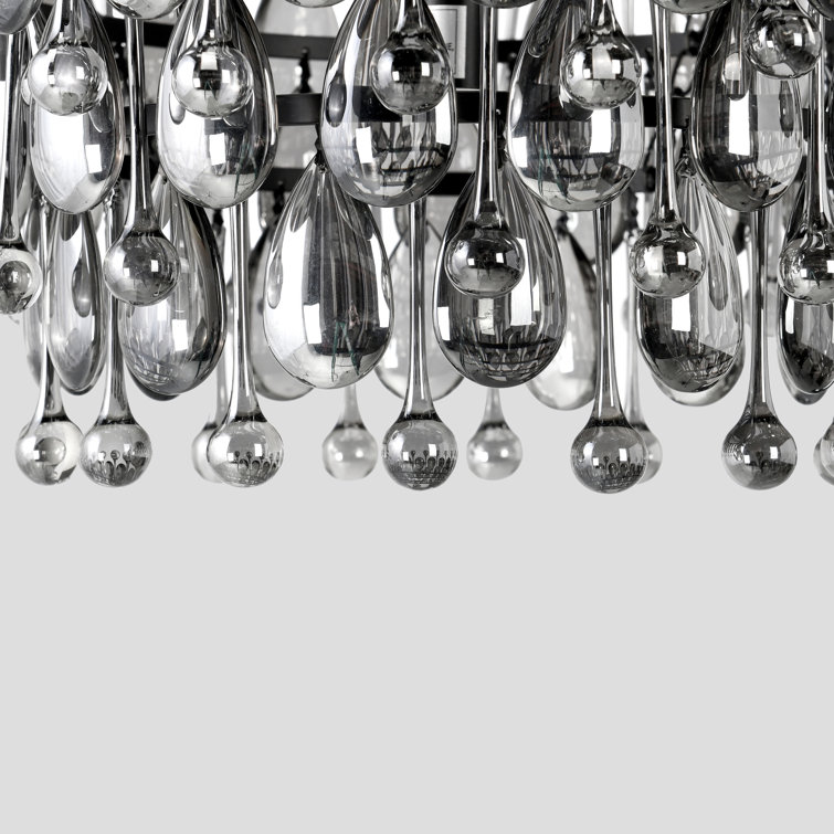Black Glass Droplet Tiered Chandelier with Iron Frame