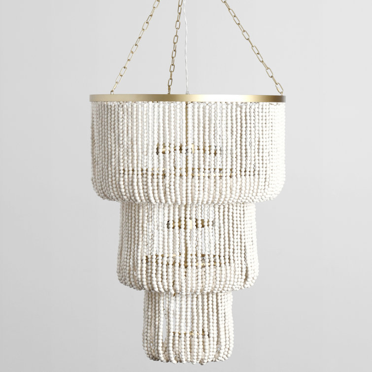 Amanda White Beaded Three-Tier Chandelier