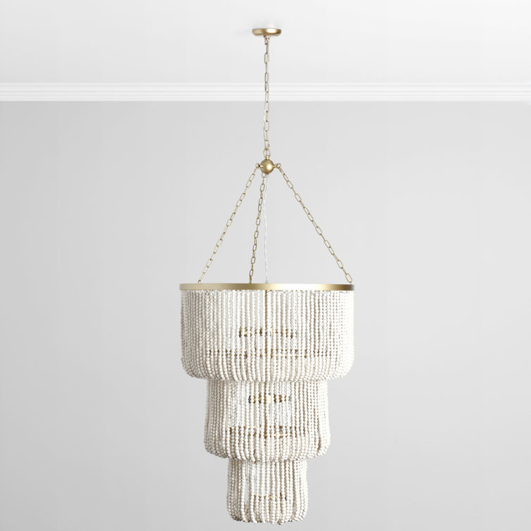 Amanda White Beaded Three-Tier Chandelier