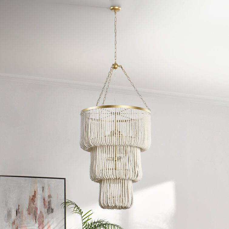 Amanda White Beaded Three-Tier Chandelier