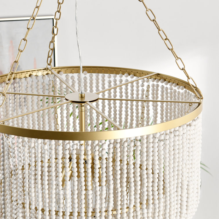 Amanda White Beaded Three-Tier Chandelier