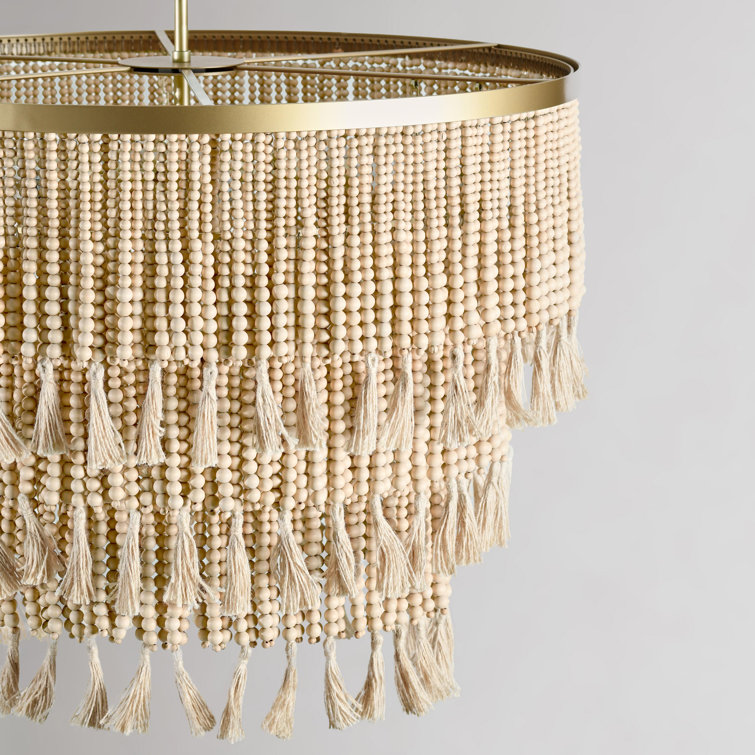 Natural Beaded Tiered Chandelier with Cotton Tassels