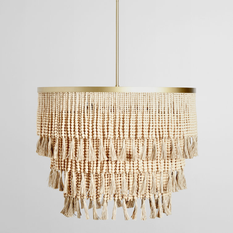 Natural Beaded Tiered Chandelier with Cotton Tassels