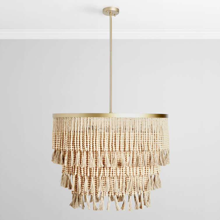Natural Beaded Tiered Chandelier with Cotton Tassels
