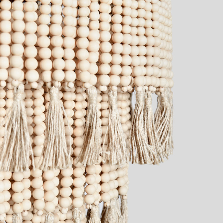 Natural Beaded Tiered Chandelier with Cotton Tassels