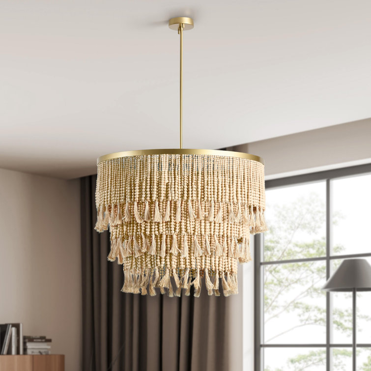 Natural Beaded Tiered Chandelier with Cotton Tassels