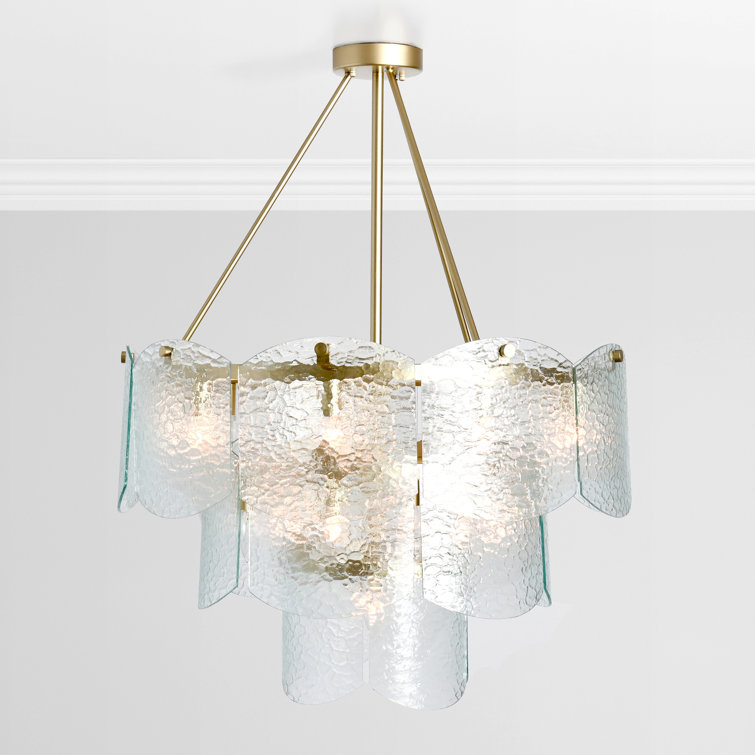 Gold and Clear Glass Tiered Chandelier with 16 Lights